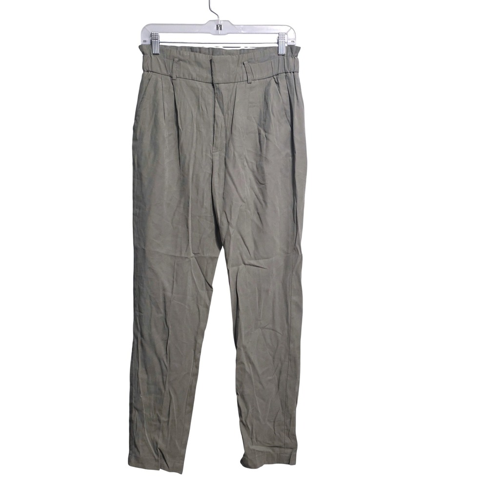 Calvin Klein Womens 4 Olive Green Paperbag Waist Pleated Tapered Trousers Pants